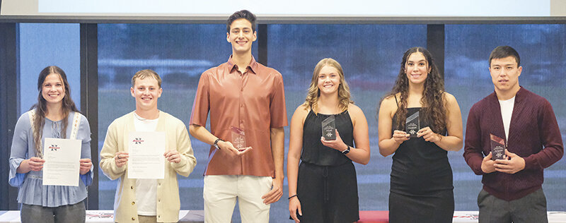 Northwest Trapper athletes pose with their awards after their end of year banquet on May 2. From left: Anna Knight, Brash Emery, Juan Pablo Camargo, Elsa Clark, Darla Hernandez and Aziz Fayzullaev.
TRIBUNE PHOTO BY SETH ROMSA