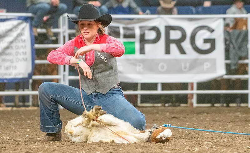 Mackenzie Jurosko competes during goat tying at the Montana State rodeo on April 14. The Trappers have continued to improve throughout the spring season with one rodeo remaining.
TRIBUNE PHOTO BY CARLA WENSKY