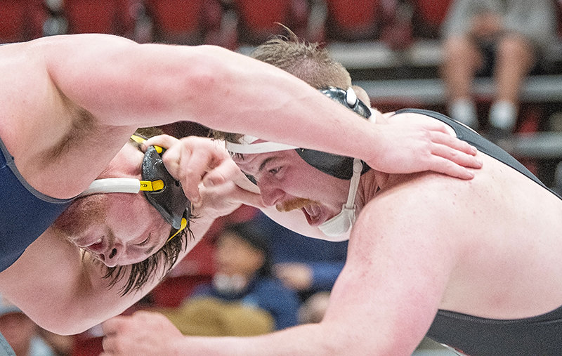 Cody Pinkerton (right) battles during the Joe Mickelson Memorial Wrestling Open on Nov. 5. The Trappers went on the road and took down No. 4-ranked Northwest Kansas Tech on Nov. 10 in Rock Springs.
TRIBUNE PHOTO BY CARLA WENSKY