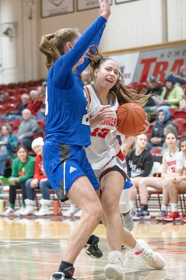Jimena Montoro-Cabezas drives into the lane against Miles Community College in December. Northwest finished its road trip to Montana and North Dakota 1-2.
TRIBUNE PHOTO BY CARLA WENSKY