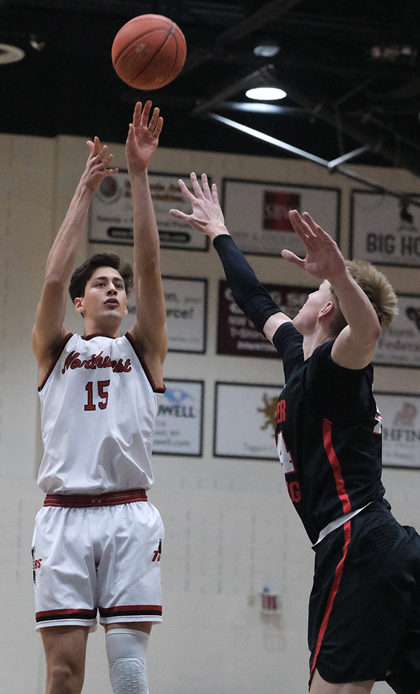Juan Pablo Camargo Tellez puts up a 3-pointer during the Trappers game against Casper College on Jan. 21. The Trappers host Central Wyoming on Saturday at 4 p.m.
TRIBUNE PHOTO BY SETH ROMSA