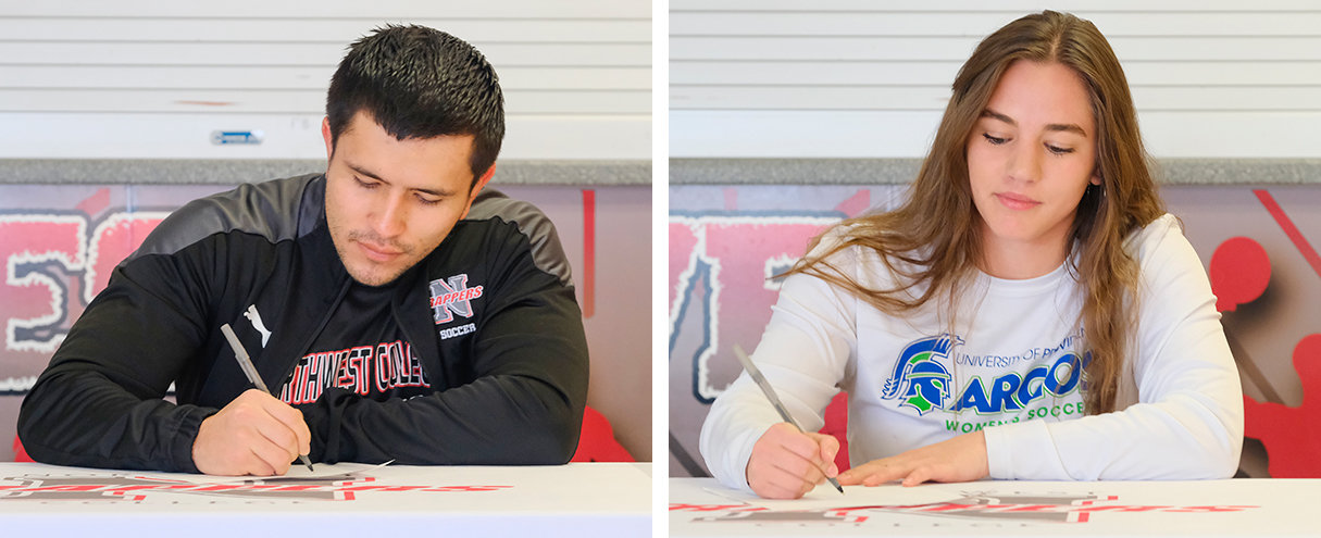Edwin Martin Wiesner Talero (above left) and Peyton Roswadovski (above right) signed their National Letters of Intent to continue playing at the four year level in Texas and Montana, respectively.
TRIBUNE PHOTOS BY SETH ROMSA