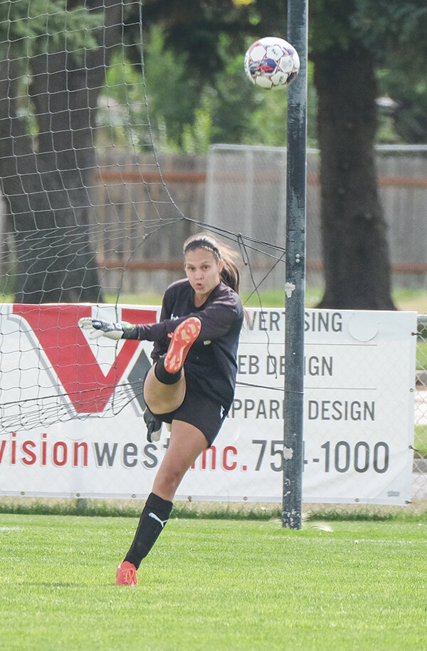 Juliana Hidalgo punts a ball upfield during the second half against Western Wyoming. Hidalgo and the Trappers host Trinidad and Otero on Friday and Saturday to continue Region IX play.
Tribune photo by Seth Romsa